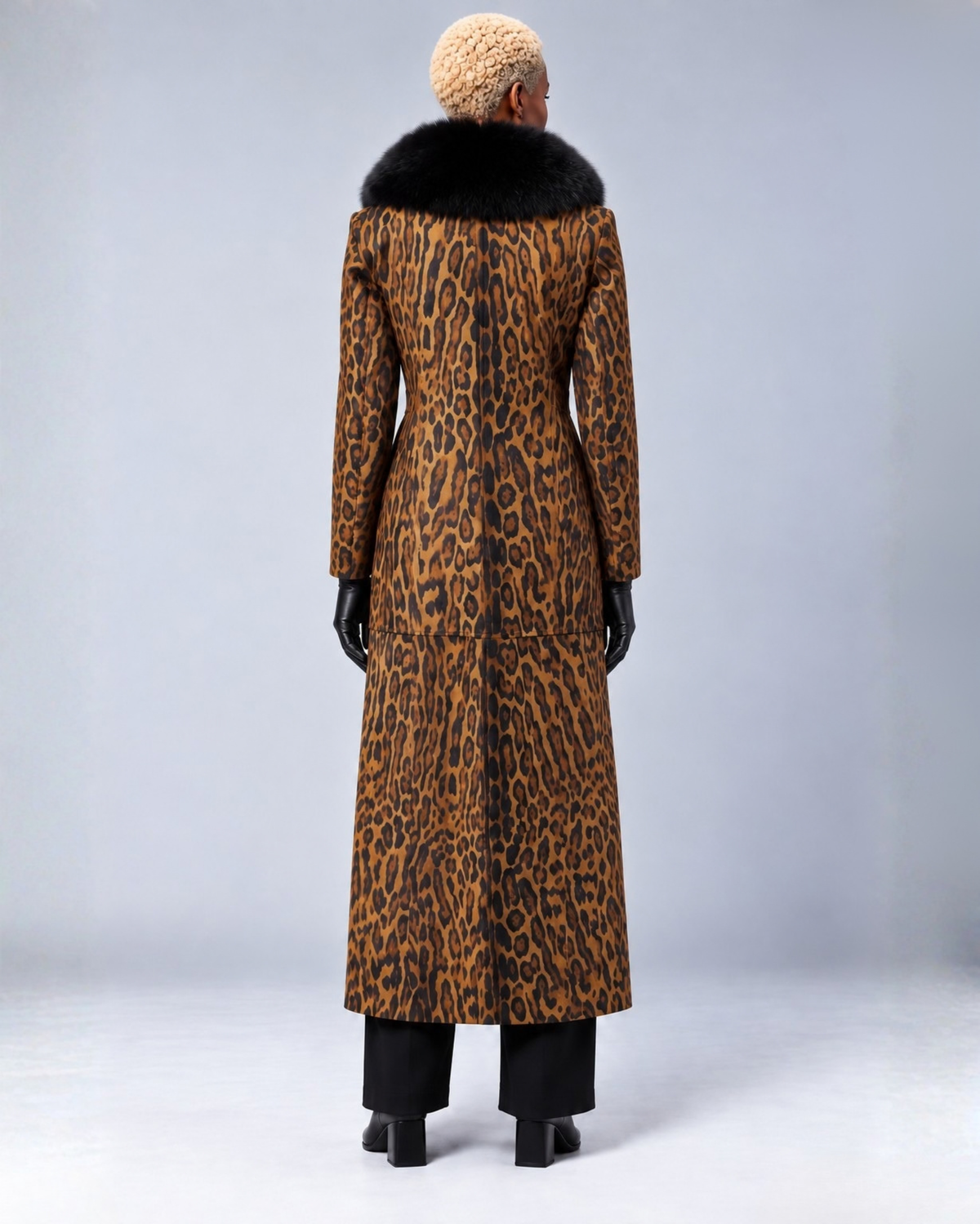 Women's Full-length Leopard Print Leather Coat