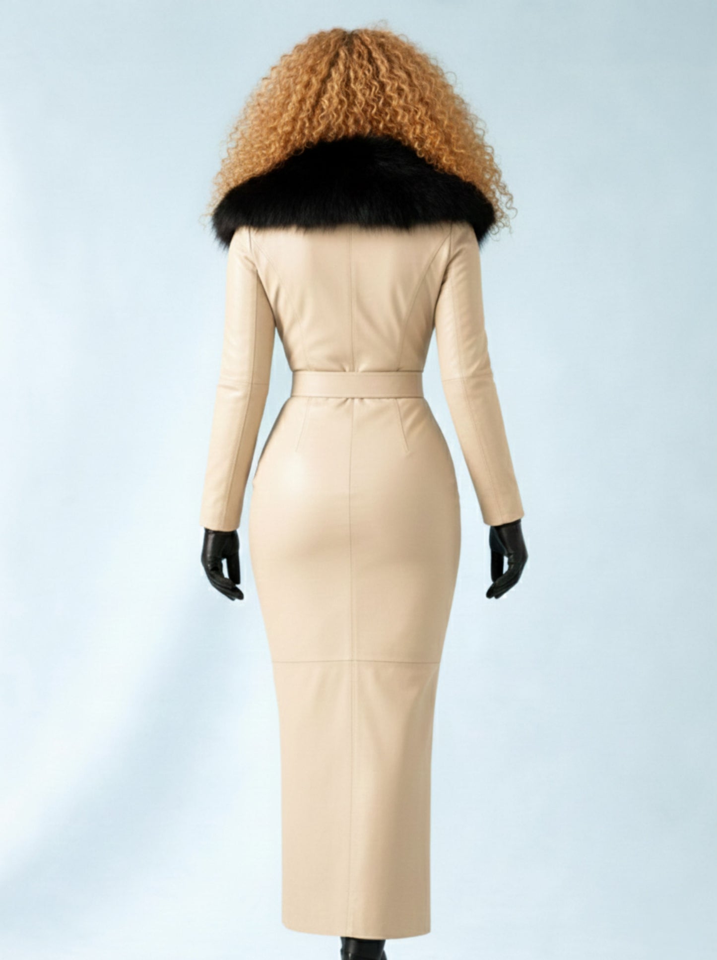 Women's Leather and Fox Collared Dress