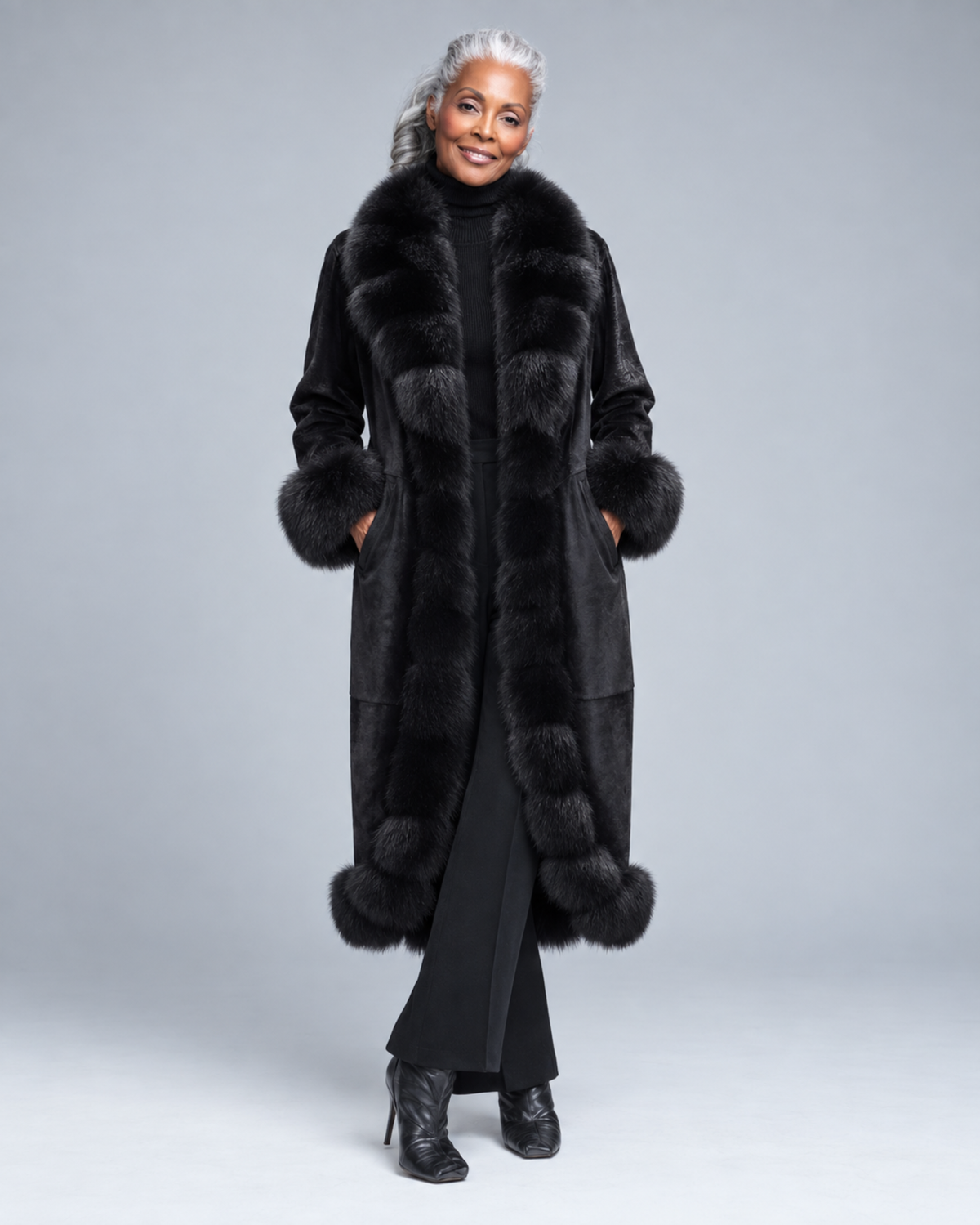 Women's Full-length Black Fur Coat