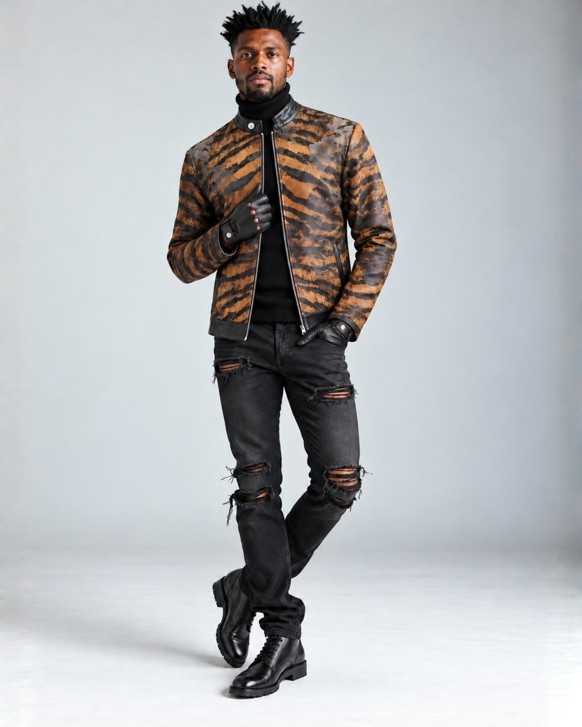Men's Tiger Print Leather Jacket