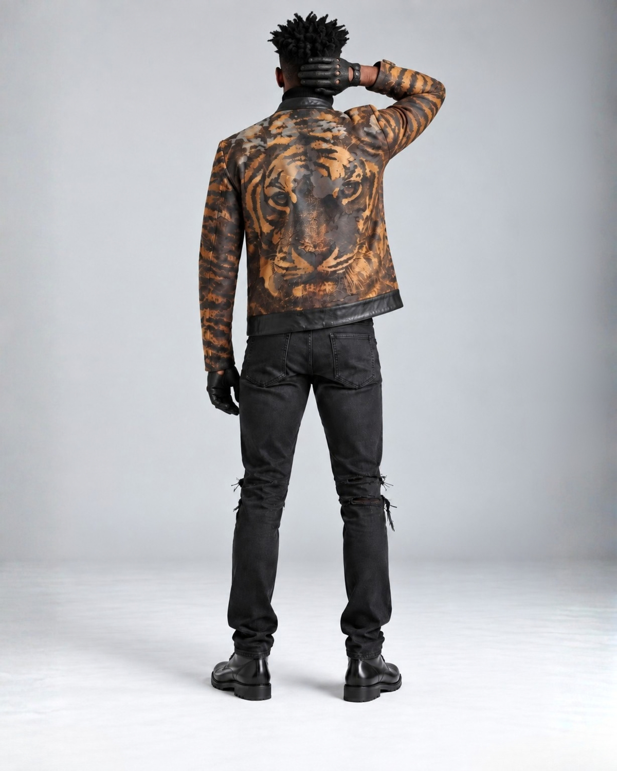 Men's Tiger Print Leather Jacket