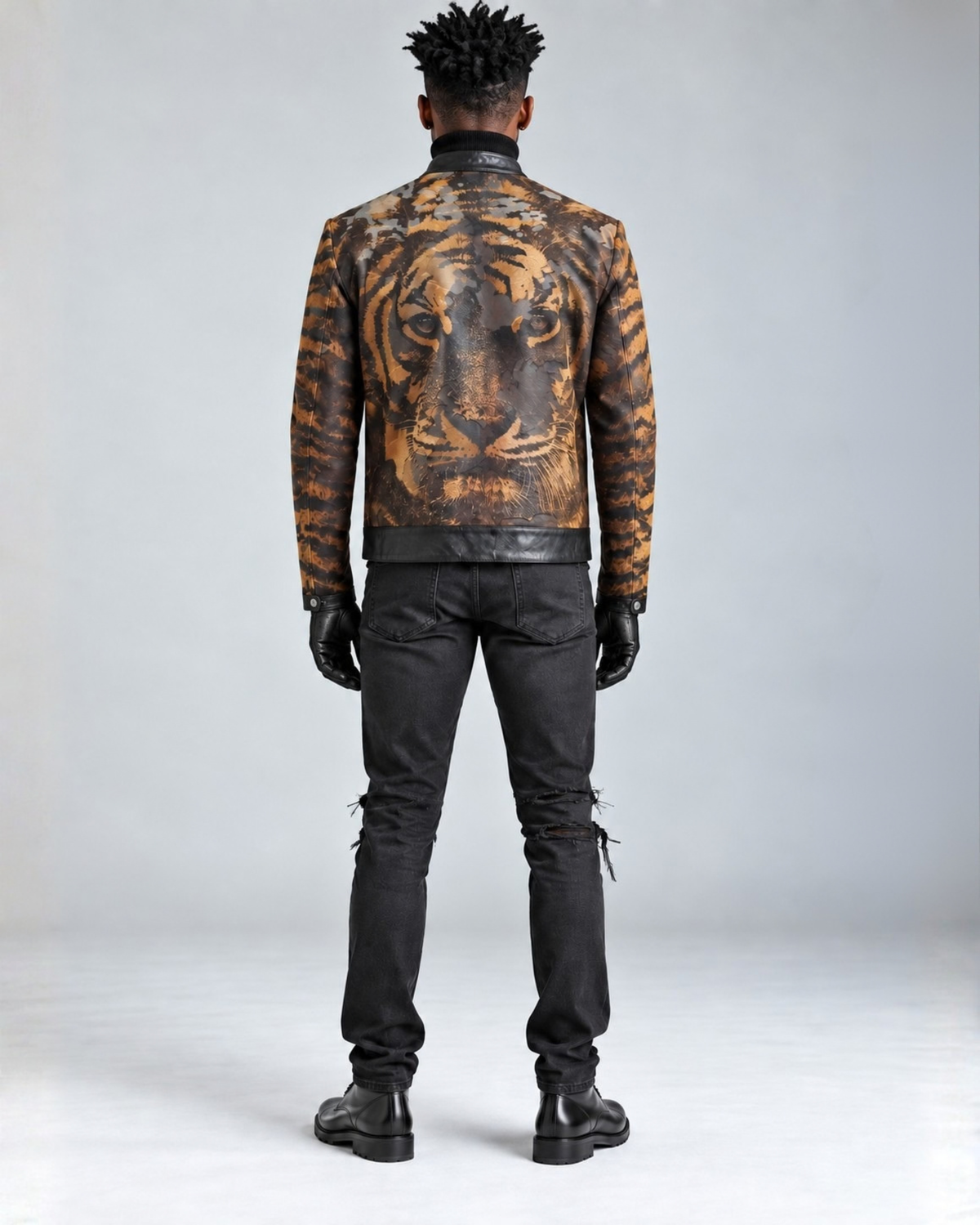 Men's Tiger Print Leather Jacket