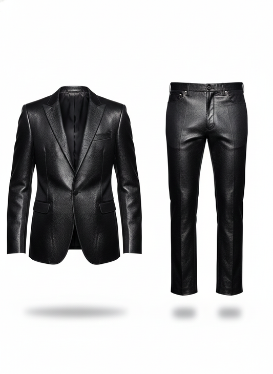 Mens Embossed Texture Leather Suit