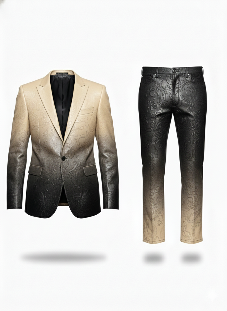 Mens Embossed Texture Leather Suit
