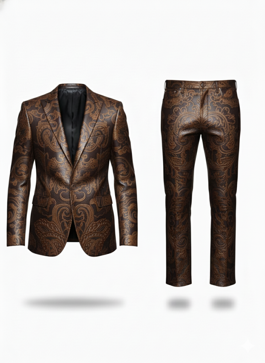 Mens Embossed Texture Leather Suit