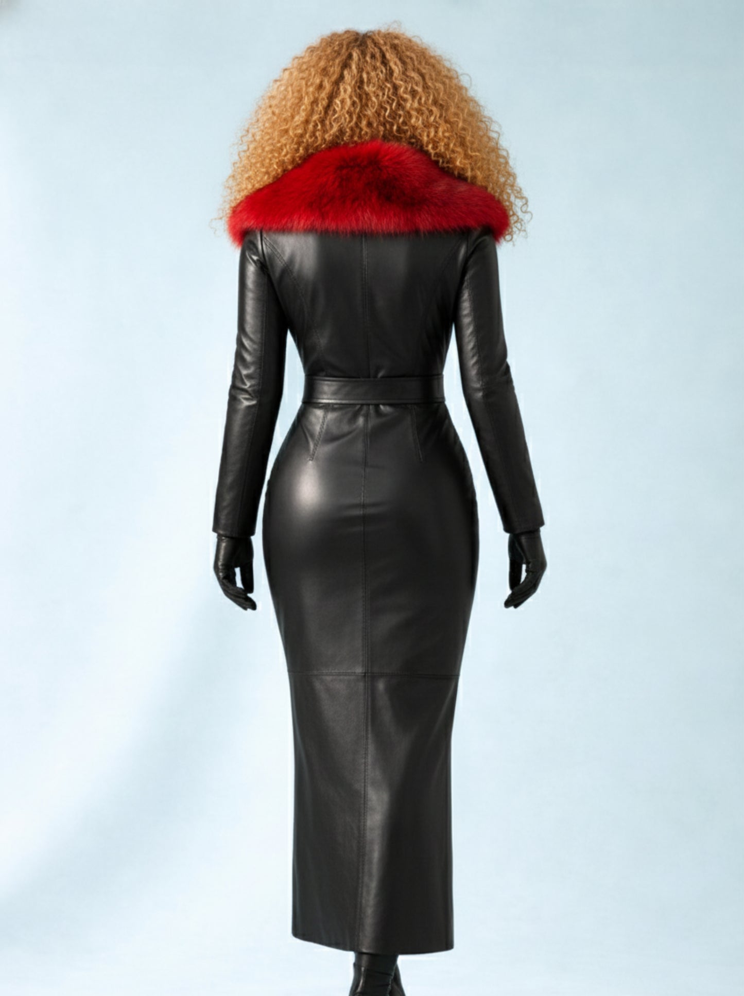 Women's Leather and Fox Collared Dress