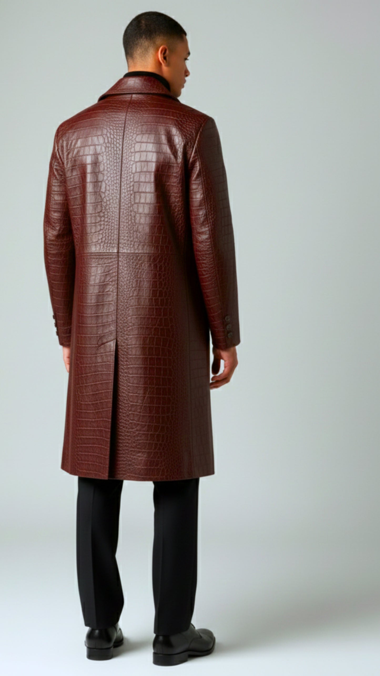 Men's Full Length Luxury Crocodile Embossed Leather Coat