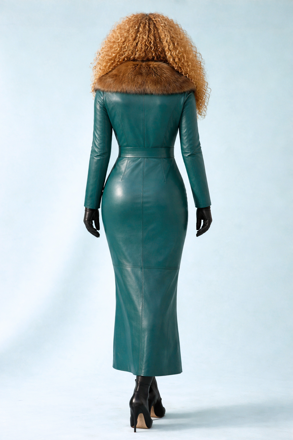 Women's Leather and Fox Collared Dress