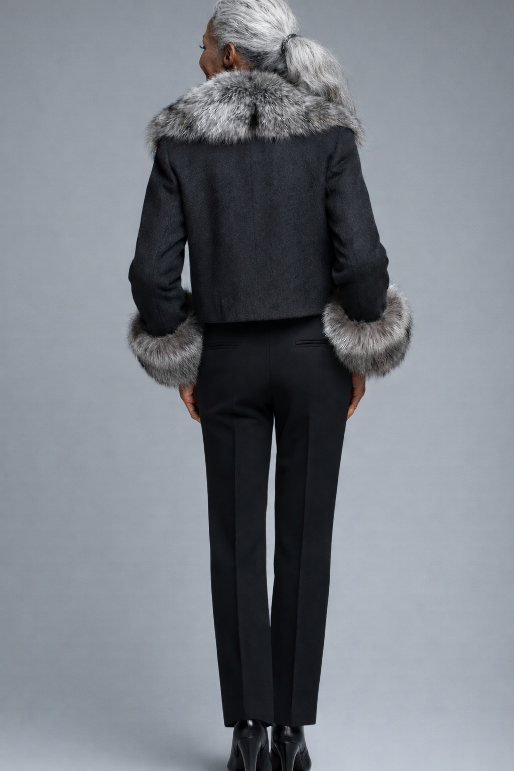 Women's Suede and Saga Norwegian Silver Fur Jacket
