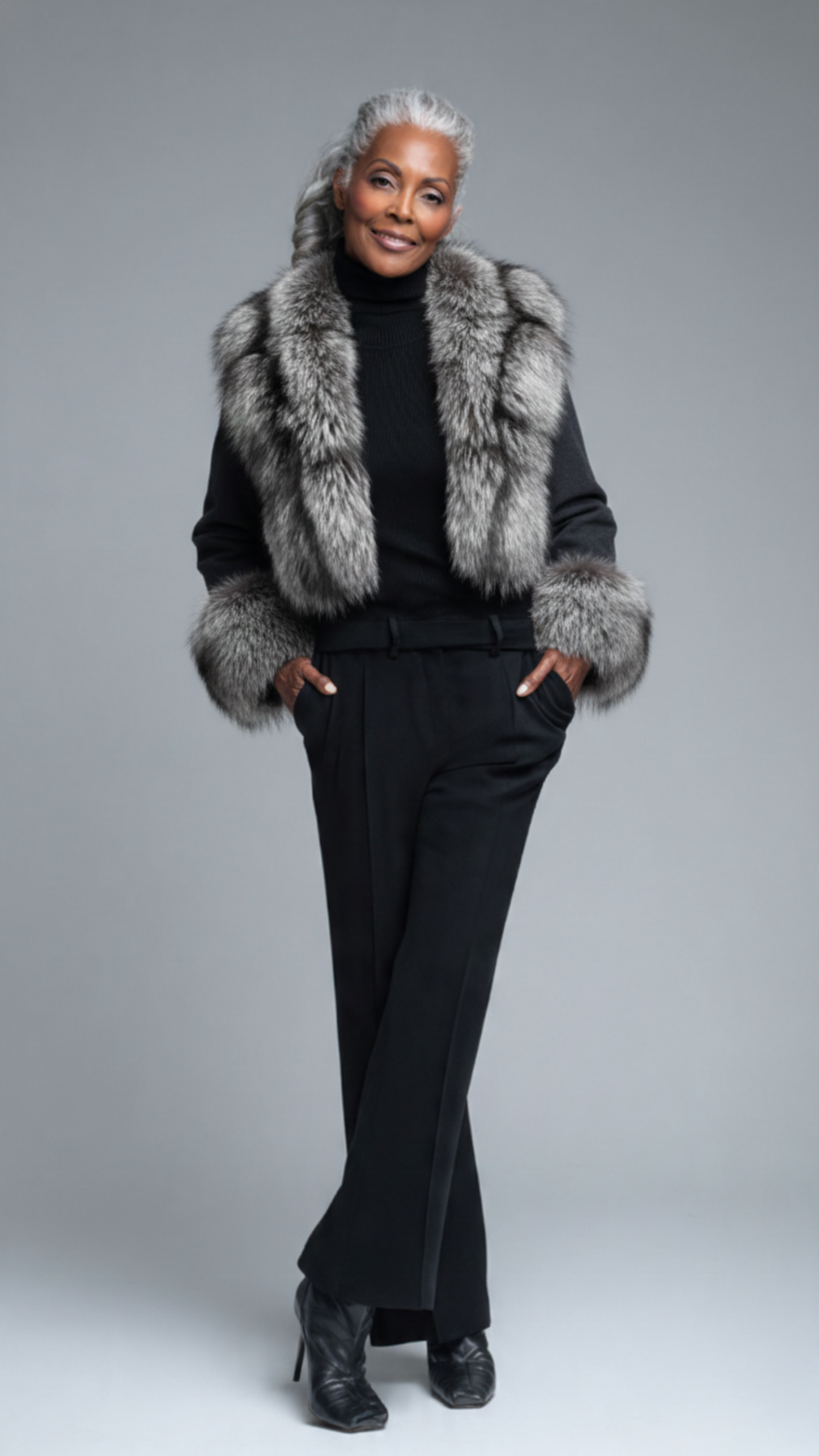 Women's Suede and Saga Norwegian Silver Fur Jacket
