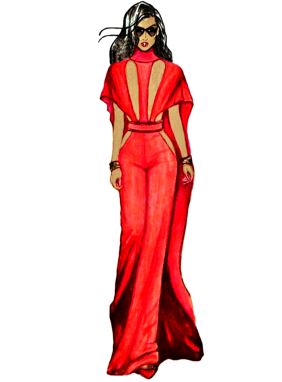 Red Silk Amber Dress CGB Illustration